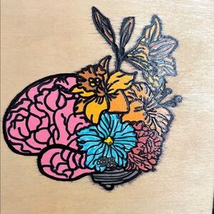 Floral Brain Art Illustration - Pink, Yellow, Blue